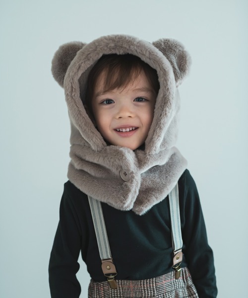 riziere（リジェール）の「くま耳ファー帽子（ニットキャップ/ビーニー・キッズ・アイボリー/グレイッシュベージュ・FREE）」の10枚目の写真