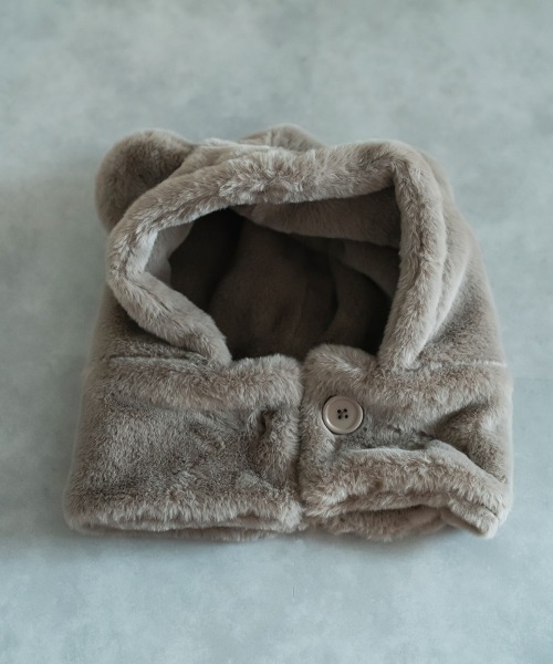 riziere（リジェール）の「くま耳ファー帽子（ニットキャップ/ビーニー・キッズ・アイボリー/グレイッシュベージュ・FREE）」の13枚目の写真