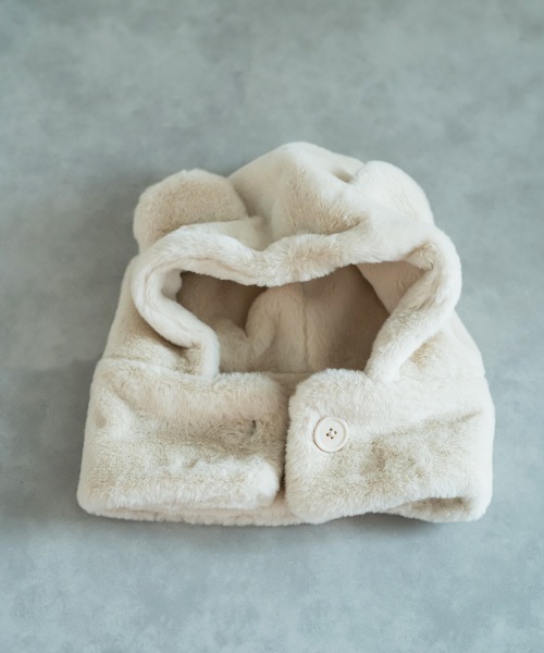 riziere（リジェール）の「くま耳ファー帽子（ニットキャップ/ビーニー・キッズ・アイボリー/グレイッシュベージュ・FREE）」の15枚目の写真