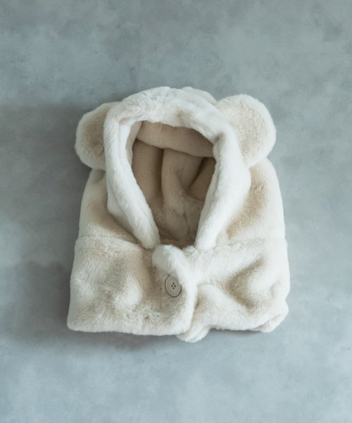 riziere（リジェール）の「くま耳ファー帽子（ニットキャップ/ビーニー・キッズ・アイボリー/グレイッシュベージュ・FREE）」の16枚目の写真