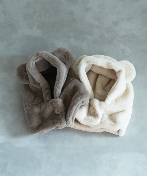 riziere（リジェール）の「くま耳ファー帽子（ニットキャップ/ビーニー・キッズ・アイボリー/グレイッシュベージュ・FREE）」の17枚目の写真