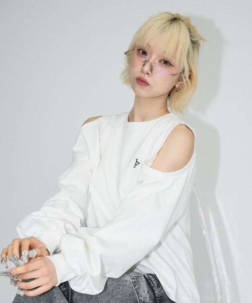 オープンショルダースリーブロンT（Tシャツ/カットソー）｜17HR