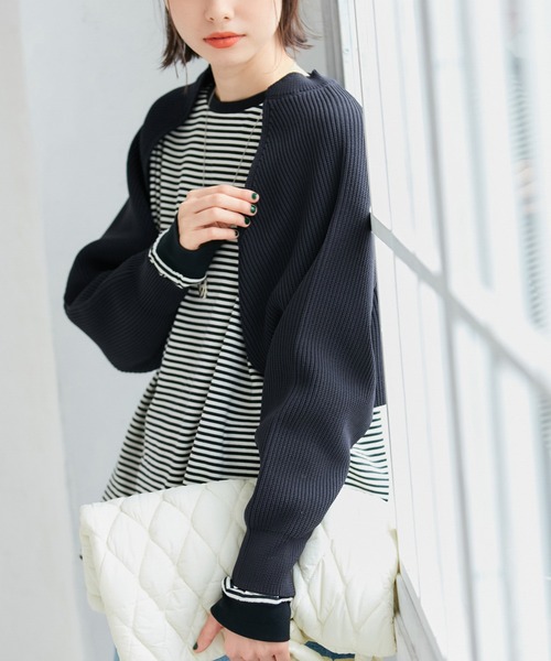 ROPE' PICNIC(ロペピクニック)の「スポンディッシュショートカーディガン(カーディガン/ボレロ・レディース・ネイビー/キナリ・38)」の2枚目の写真