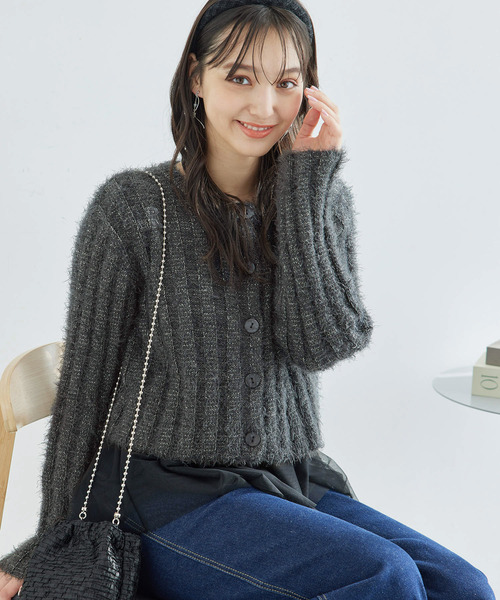 ROPE' PICNIC（ロペピクニック）の「【一部店舗限定】2WAY/ラメフェザーカーディガン（カーディガン/ボレロ・レディース・チャコールグレー/グレー/キナリ・38）」の9枚目の写真