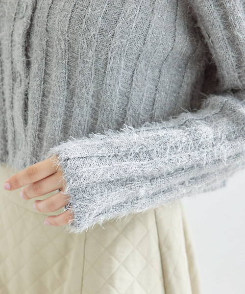 ROPE' PICNIC（ロペピクニック）の「【一部店舗限定】2WAY/ラメフェザーカーディガン（カーディガン/ボレロ・レディース・チャコールグレー/グレー/キナリ・38）」の5枚目の写真