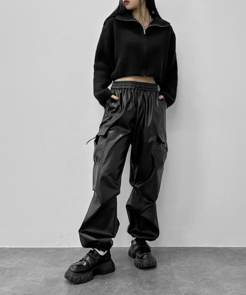 LVEU.】ルーズシルエットカーゴパンツ / ボトムス パンツ 合皮 カーゴ