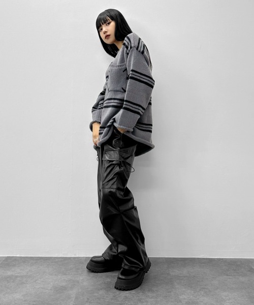 LVEU.】ルーズシルエットカーゴパンツ / ボトムス パンツ 合皮 カーゴ