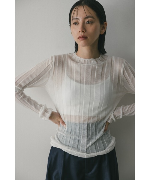 STYLEMIXER（スタイルミキサー）の「シアーソルベワイドリブニット（ニット/セーター・レディース・グリーン/ブラック/オレンジ系その他/ホワイト・FREE）」の9枚目の写真
