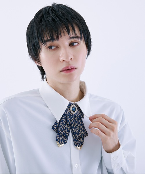 Ellno Loset(エルノロゼット)の「柄リボンタイ(蝶ネクタイ・メンズ・ホワイト/ネイビー/サックスブルー/ブルー・FREE)」の11枚目の写真