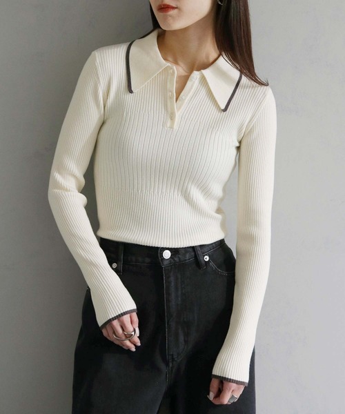 cheriella(シェリエラ)の「【cheriella】WEB限定ポロランダムリブニット WEB LIMITED POLO RANDOM RIB KNIT(ニット/セーター・レディース・アイボリー/グリーン/グレー/ブラック・M)」の1枚目の写真