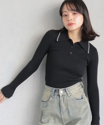 【cheriella】WEB限定ポロランダムリブニット WEB LIMITED POLO RANDOM RIB KNIT