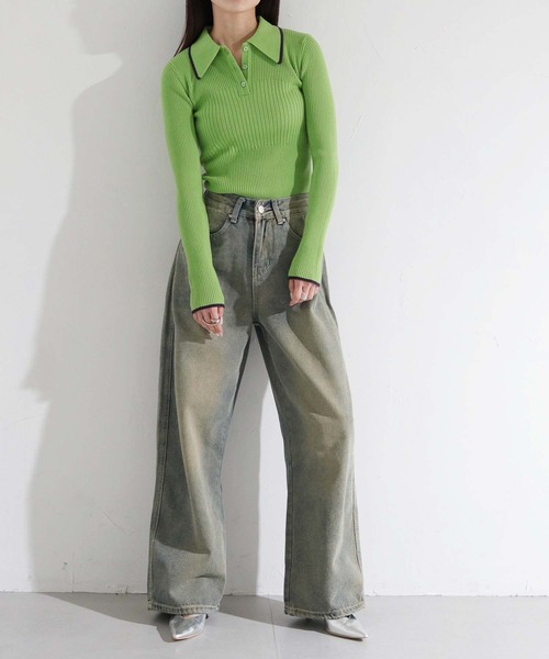 cheriella(シェリエラ)の「【cheriella】WEB限定ポロランダムリブニット WEB LIMITED POLO RANDOM RIB KNIT(ニット/セーター・レディース・アイボリー/グリーン/グレー/ブラック・M)」の10枚目の写真