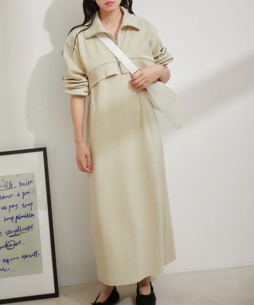 【洗える】ショートジップカーディガン/リブカットソーワンピース【SET】