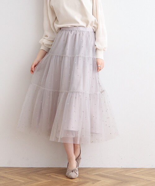 couture brooch（クチュールブローチ）の「◆ドットエンブロティアードスカート（スカート・レディース・ライトグレー系/ブラック系・42/40/38/36）」の2枚目の写真