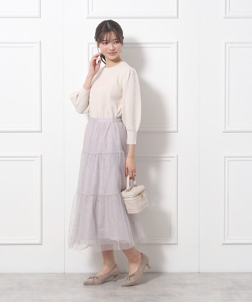 couture brooch（クチュールブローチ）の「◆ドットエンブロティアードスカート（スカート・レディース・ライトグレー系/ブラック系・42/40/38/36）」の22枚目の写真