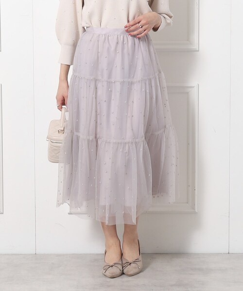 couture brooch（クチュールブローチ）の「◆ドットエンブロティアードスカート（スカート・レディース・ライトグレー系/ブラック系・42/40/38/36）」の19枚目の写真