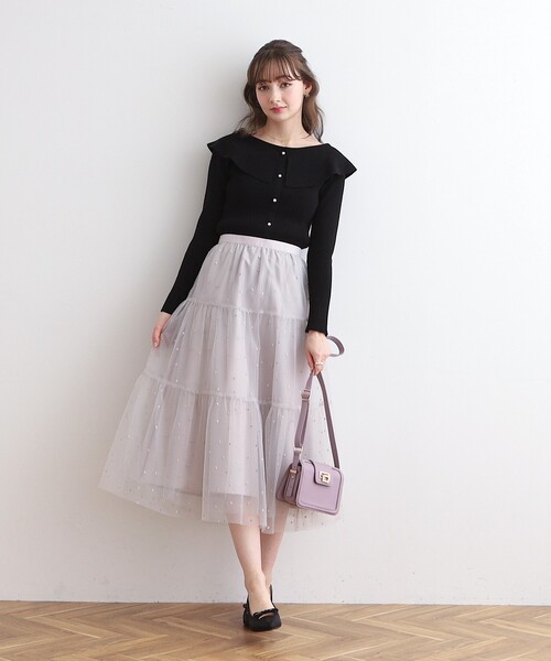 couture brooch（クチュールブローチ）の「◆ドットエンブロティアードスカート（スカート・レディース・ライトグレー系/ブラック系・42/40/38/36）」の13枚目の写真