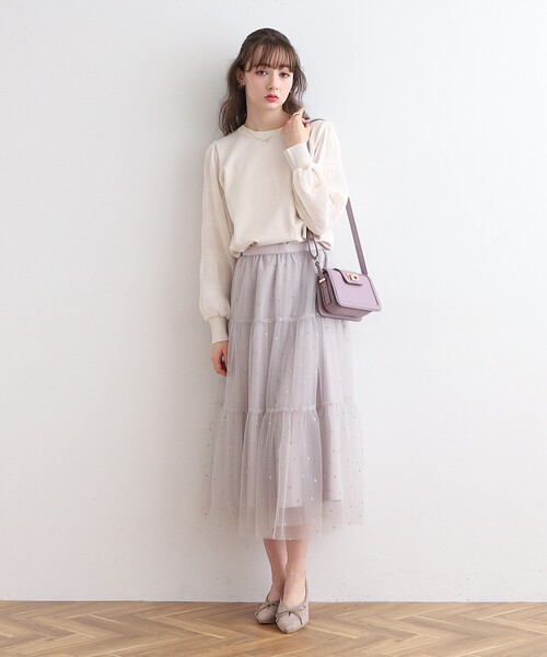 couture brooch（クチュールブローチ）の「◆ドットエンブロティアードスカート（スカート・レディース・ライトグレー系/ブラック系・42/40/38/36）」の11枚目の写真