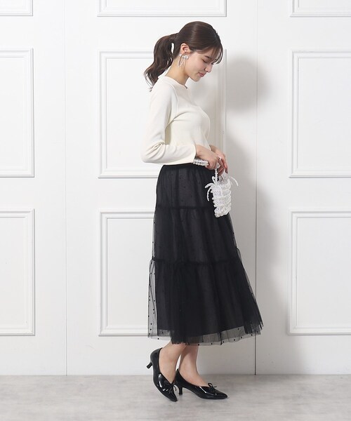 couture brooch（クチュールブローチ）の「◆ドットエンブロティアードスカート（スカート・レディース・ライトグレー系/ブラック系・42/40/38/36）」の12枚目の写真