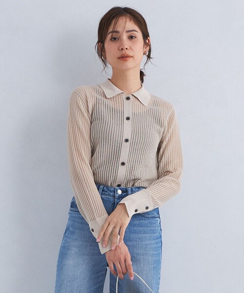 green label relaxing(グリーンレーベルリラクシング)の「ドライメッシュ シャツ カーディガン ニット(カーディガン/ボレロ・レディース・ブラック/ナチュラル/コバルトブルー・FREE)」の3枚目の写真