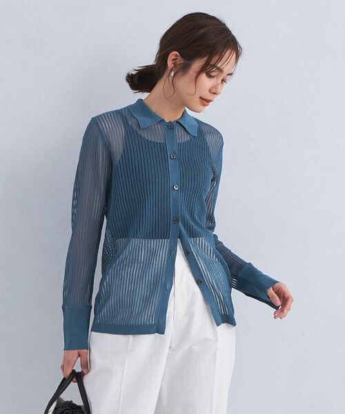 green label relaxing(グリーンレーベルリラクシング)の「ドライメッシュ シャツ カーディガン ニット(カーディガン/ボレロ・レディース・ブラック/ナチュラル/コバルトブルー・FREE)」の1枚目の写真