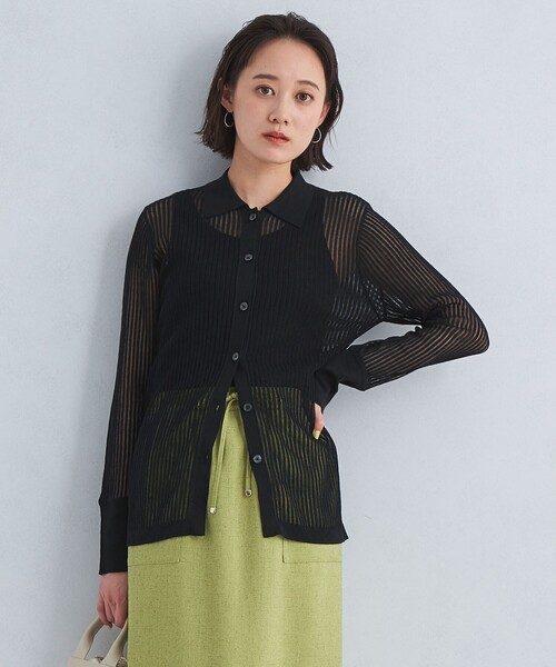 green label relaxing(グリーンレーベルリラクシング)の「ドライメッシュ シャツ カーディガン ニット(カーディガン/ボレロ・レディース・ブラック/ナチュラル/コバルトブルー・FREE)」の6枚目の写真