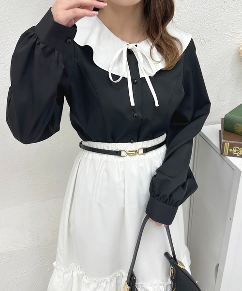 apres jour(アプレジュール)の「ラッフル襟リボンブラウス【ZOZOTOWN限定アイテム】(シャツ/ブラウス・レディース・オフホワイト/ブラック系その他・X-LARGE/フリー)」の7枚目の写真