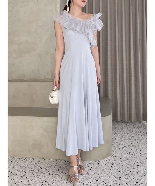 dazzlin（ダズリン）の「異素材フリルマーメイドワンピース（ワンピース・レディース・アイボリー/ブラック/ブルー/グレー/オフホワイト・SMALL/MEDIUM）」の14枚目の写真