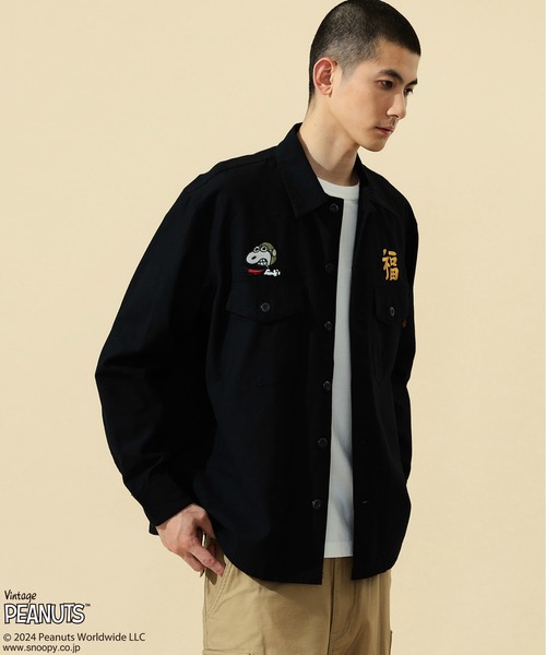 ※ALPHA（アルファ）の「PEANUTS x ALPHA ベトジャン風長袖シャツ/スヌーピー（シャツ/ブラウス・メンズ・ブラック/アーミー・X-LARGE/MEDIUM/LARGE/SMALL）」の5枚目の写真