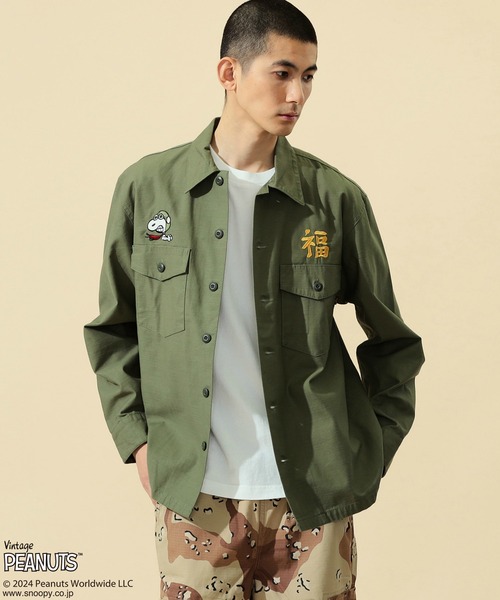 ※ALPHA（アルファ）の「PEANUTS x ALPHA ベトジャン風長袖シャツ/スヌーピー（シャツ/ブラウス・メンズ・ブラック/アーミー・X-LARGE/MEDIUM/LARGE/SMALL）」の12枚目の写真