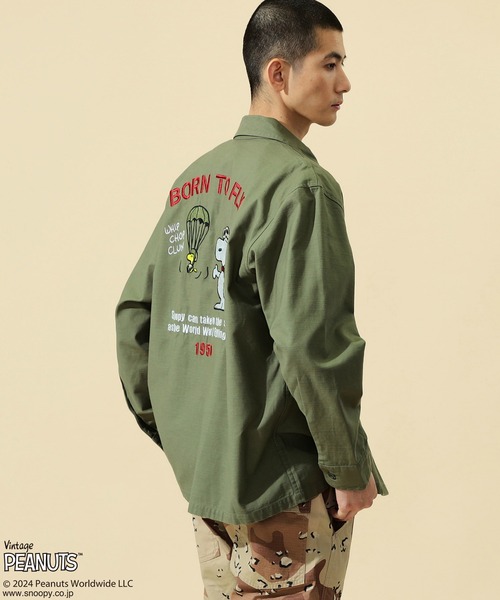 ※ALPHA（アルファ）の「PEANUTS x ALPHA ベトジャン風長袖シャツ/スヌーピー（シャツ/ブラウス・メンズ・ブラック/アーミー・X-LARGE/MEDIUM/LARGE/SMALL）」の13枚目の写真