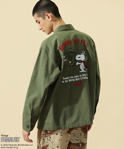 ※ALPHA（アルファ）の「PEANUTS x ALPHA ベトジャン風長袖シャツ/スヌーピー（シャツ/ブラウス・メンズ・ブラック/アーミー・X-LARGE/MEDIUM/LARGE/SMALL）」の14枚目の写真