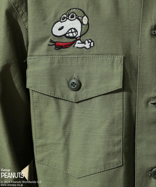 ※ALPHA（アルファ）の「PEANUTS x ALPHA ベトジャン風長袖シャツ/スヌーピー（シャツ/ブラウス・メンズ・ブラック/アーミー・X-LARGE/MEDIUM/LARGE/SMALL）」の16枚目の写真