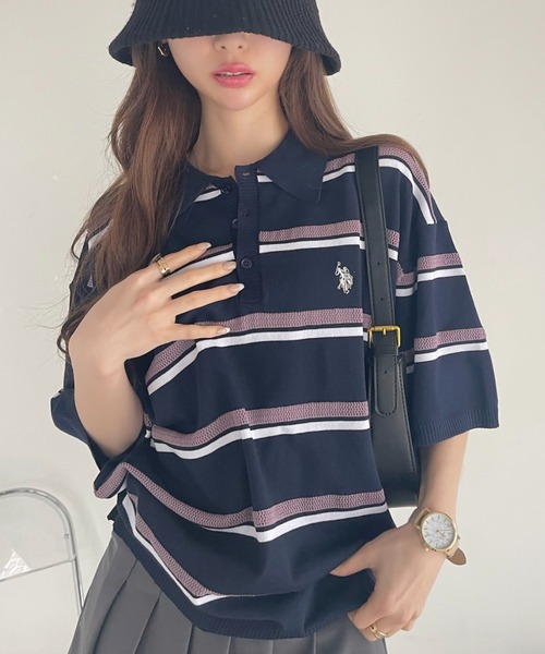 セール】U.S. POLO ASSN. メッシュ ボーダー デザイン ニット