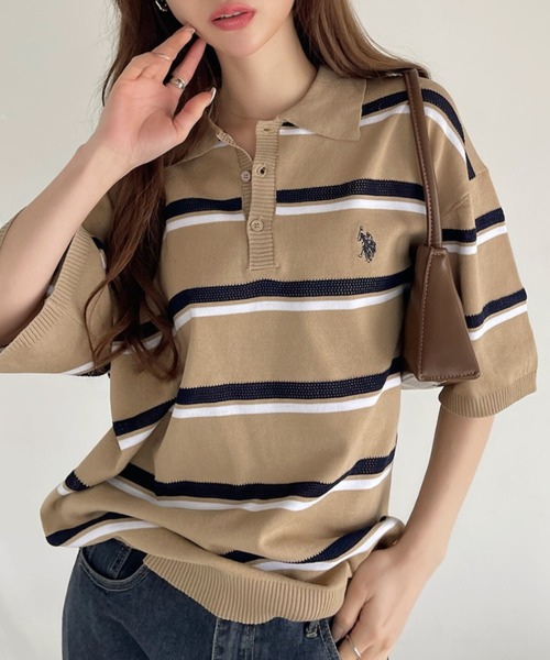 セール】U.S. POLO ASSN. メッシュ ボーダー デザイン ニット