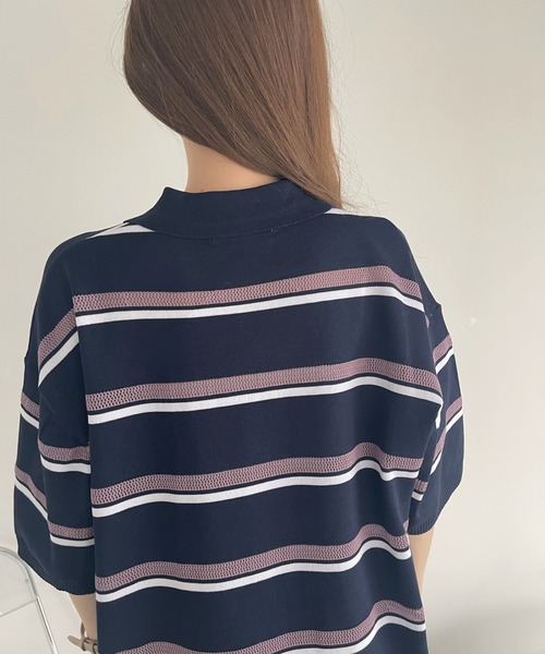 U.S. POLO ASSN.（ユーエスポロアッスン）の「U.S. POLO ASSN. メッシュ ボーダー デザイン ニット ポロシャツ（ポロシャツ・レディース・ライトベージュ/ネイビー系/ブラック・M/L）」の5枚目の写真