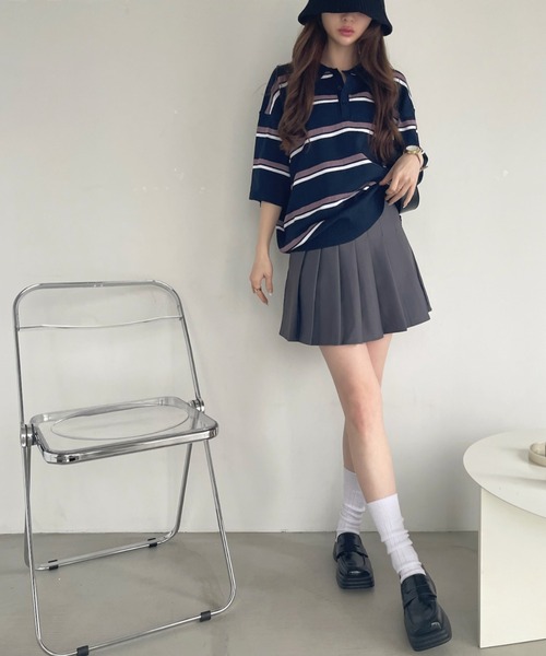 U.S. POLO ASSN.（ユーエスポロアッスン）の「U.S. POLO ASSN. メッシュ ボーダー デザイン ニット ポロシャツ（ポロシャツ・レディース・ライトベージュ/ネイビー系/ブラック・M/L）」の8枚目の写真