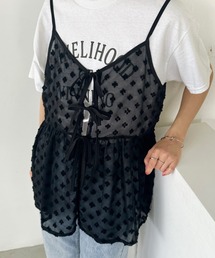 フロントリボンフラワーモチーフレイヤードキャミ