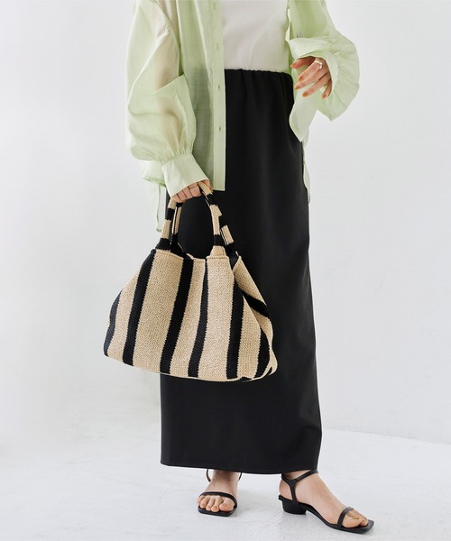 titivate（ティティベイト）の「ストライプペーパーかごバッグ（かごバッグ・レディース・ブラック・FREE）」の11枚目の写真