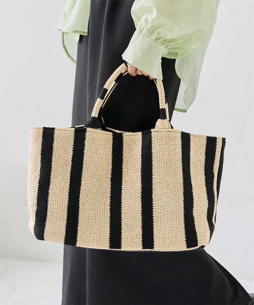 titivate（ティティベイト）の「ストライプペーパーかごバッグ（かごバッグ・レディース・ブラック・FREE）」の13枚目の写真