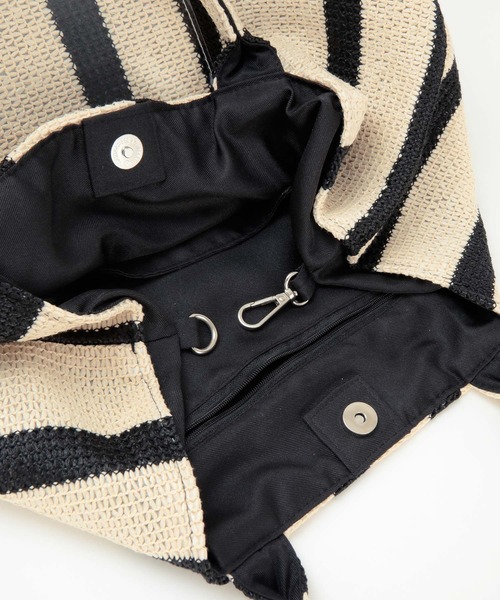 titivate（ティティベイト）の「ストライプペーパーかごバッグ（かごバッグ・レディース・ブラック・FREE）」の4枚目の写真