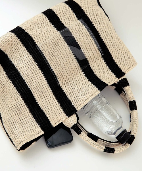 titivate（ティティベイト）の「ストライプペーパーかごバッグ（かごバッグ・レディース・ブラック・FREE）」の7枚目の写真