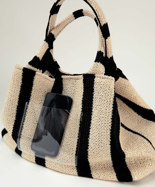 titivate（ティティベイト）の「ストライプペーパーかごバッグ（かごバッグ・レディース・ブラック・FREE）」の8枚目の写真