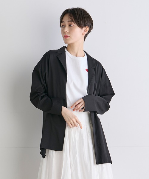 INED CLARO（イネドクラロ）の「シルケット天竺×ジョーゼットジャケット（ノーカラージャケット・レディース・ブラック/ホワイト・フリー）」の2枚目の写真