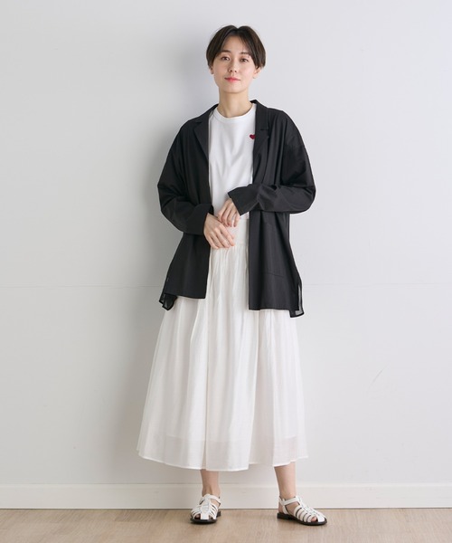 INED CLARO（イネドクラロ）の「シルケット天竺×ジョーゼットジャケット（ノーカラージャケット・レディース・ブラック/ホワイト・フリー）」の3枚目の写真