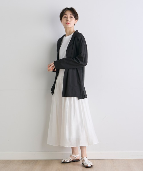 INED CLARO（イネドクラロ）の「シルケット天竺×ジョーゼットジャケット（ノーカラージャケット・レディース・ブラック/ホワイト・フリー）」の4枚目の写真