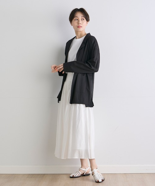 INED CLARO（イネドクラロ）の「シルケット天竺×ジョーゼットジャケット（ノーカラージャケット・レディース・ブラック/ホワイト・フリー）」の5枚目の写真