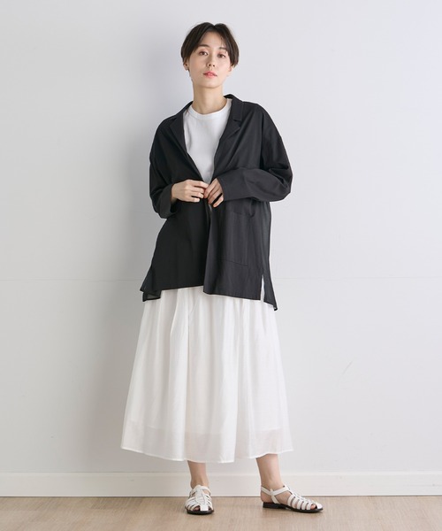 INED CLARO（イネドクラロ）の「シルケット天竺×ジョーゼットジャケット（ノーカラージャケット・レディース・ブラック/ホワイト・フリー）」の6枚目の写真