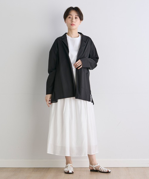 INED CLARO（イネドクラロ）の「シルケット天竺×ジョーゼットジャケット（ノーカラージャケット・レディース・ブラック/ホワイト・フリー）」の7枚目の写真