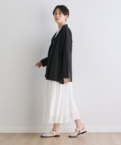 INED CLARO（イネドクラロ）の「シルケット天竺×ジョーゼットジャケット（ノーカラージャケット・レディース・ブラック/ホワイト・フリー）」の9枚目の写真